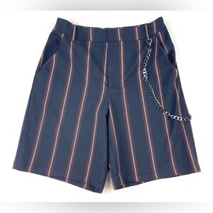 Women’s Blue Stripe Bermuda Shorts With Pocket Chain Size Small NWT